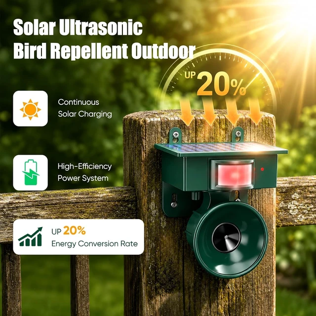 Alt view image 3 of 7 - 2026 Weatherproof Outdoor Solar Ultrasonic Bird Repellent Device (1-Pack)