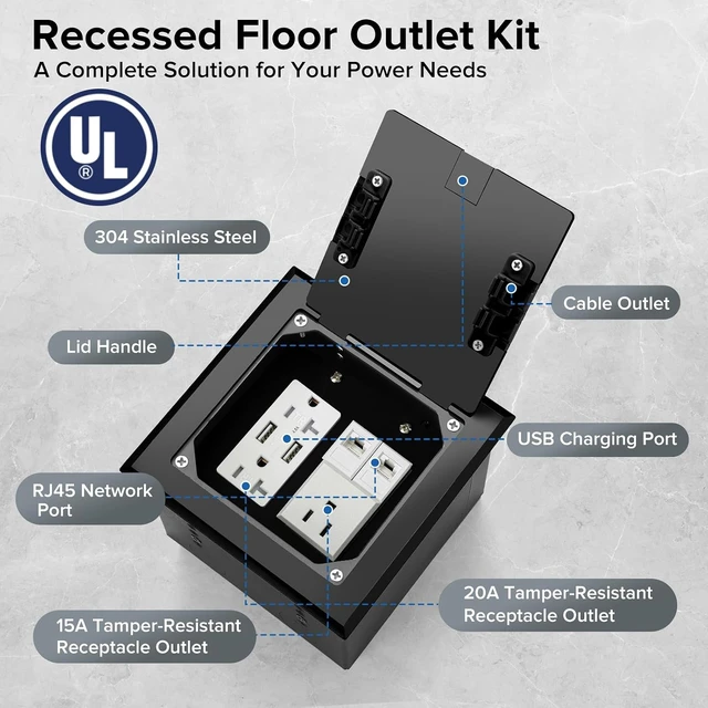 Alt view image 2 of 7 - Recessed Floor Outlet with 2 * 20 Amp Tamper-Resistant Receptacles