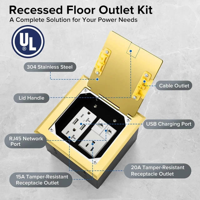 Alt view image 2 of 7 - Recessed Floor Outlet with 2 * 20 Amp Tamper-Resistant Receptacles