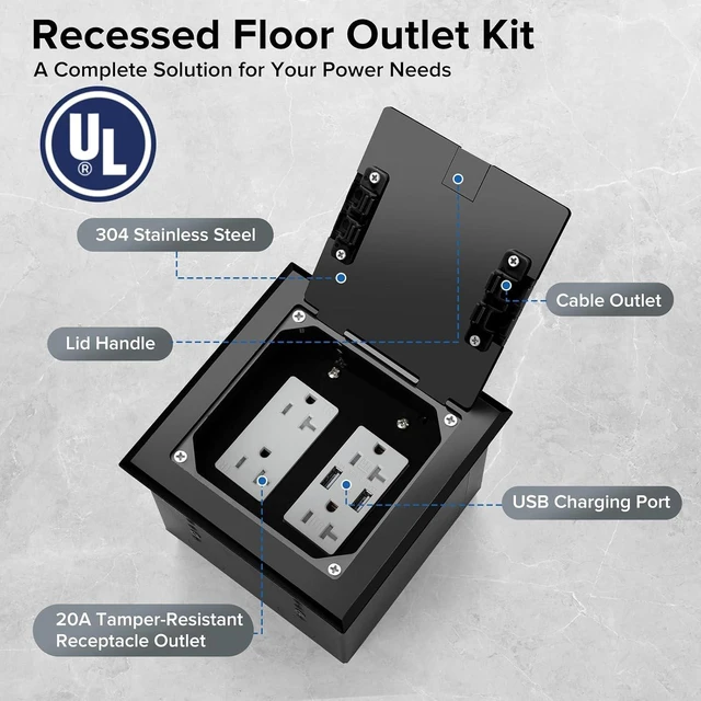 Alt view image 2 of 7 - Recessed Floor Outlet with 4 * 20 Amp Tamper-Resistant Receptacles