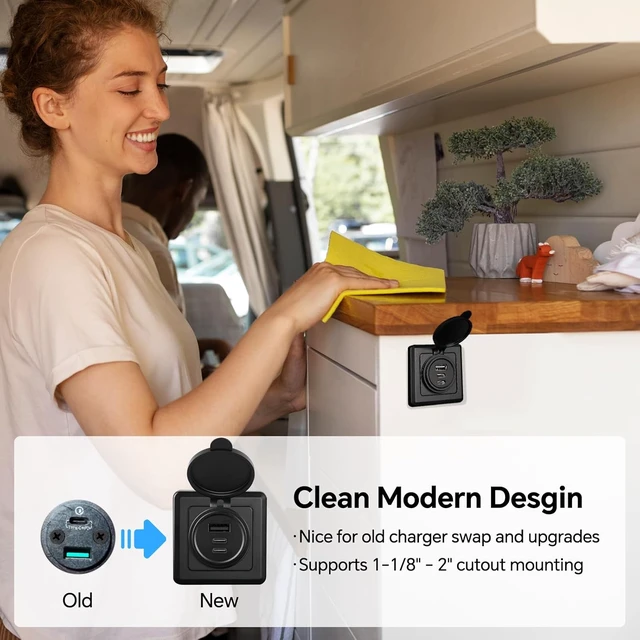Alt view image 3 of 7 - 3-Port RV USB Wall Outlet, Dual USB-C & USB-A 12V Fast Charging