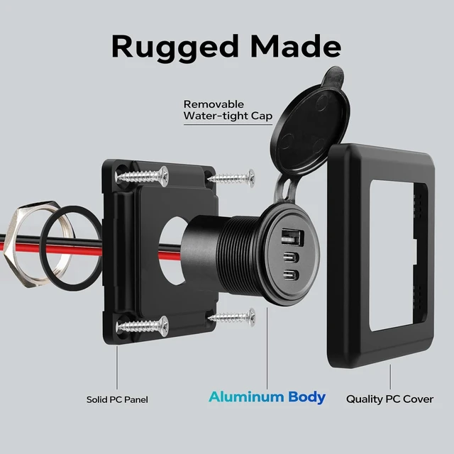 Alt view image 4 of 7 - 3-Port RV USB Wall Outlet, Dual USB-C & USB-A 12V Fast Charging