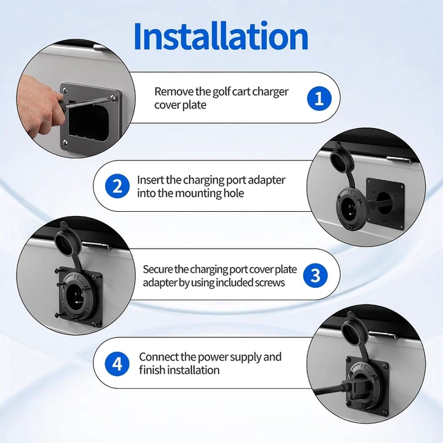 Alt view image 5 of 6 - 120V Golf Cart Charging Port Adapter, Waterproof Charger Port Cover Plate for EZGO TXT36 Lithium Battery Chargers