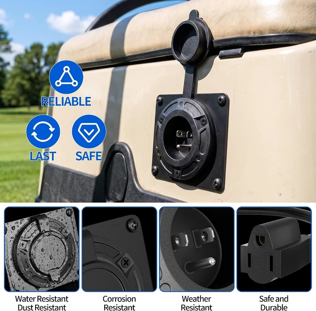 Alt view image 6 of 6 - 120V Golf Cart Charging Port Adapter, Waterproof Charger Port Cover Plate for EZGO TXT36 Lithium Battery Chargers