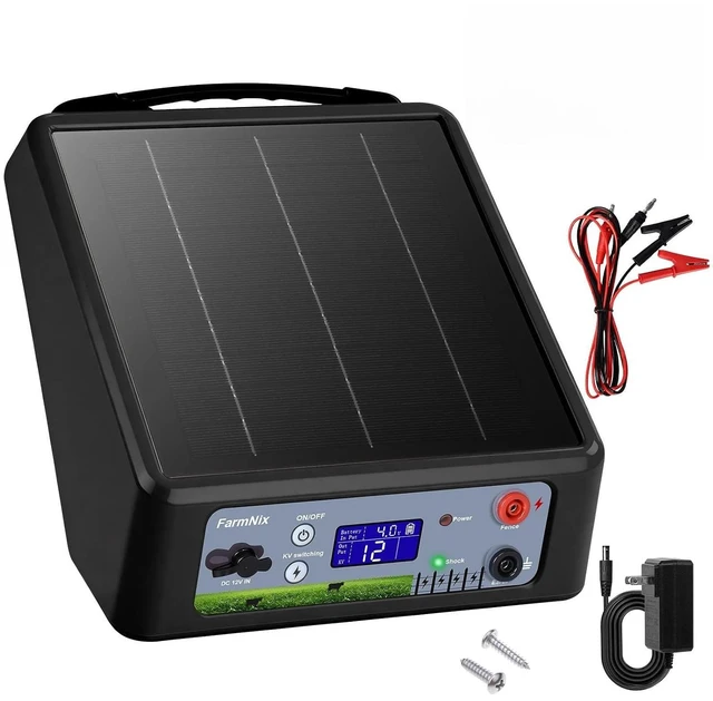 Main image of 6-12KV Adjustable Solar Electric Fence Charger, 20 Miles Range, Max 2J Pulse, LED
