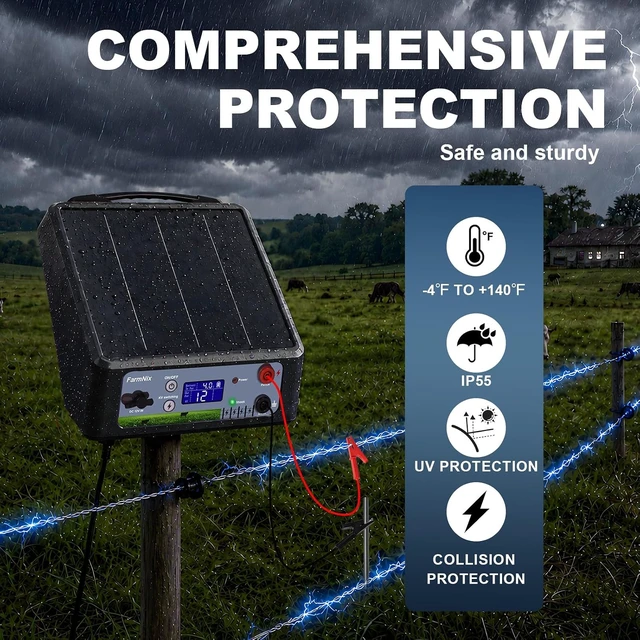 Alt view image 3 of 7 - 6-12KV Adjustable Solar Electric Fence Charger, 20 Miles Range, Max 2J Pulse, LED