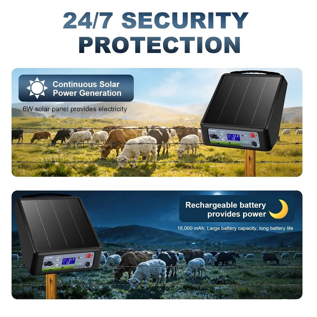Alt view image 5 of 7 - 6-12KV Adjustable Solar Electric Fence Charger, 20 Miles Range, Max 2J Pulse, LED