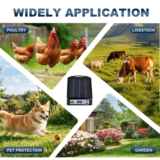 Alt view image 6 of 7 - 6-12KV Adjustable Solar Electric Fence Charger, 20 Miles Range, Max 2J Pulse, LED