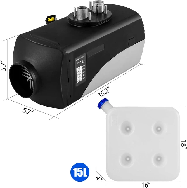 Alt view image 2 of 7 - 8KW 12V Diesel Parking Air Heater with 15L Tank, Muffler, LCD Thermostat Monitor & Remote Control for Bus, Boat & Motorhome