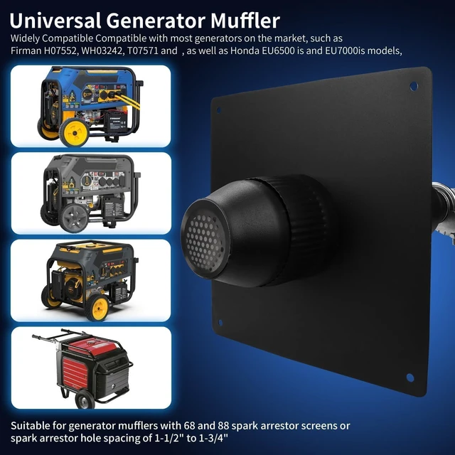 Alt view image 3 of 6 - 2026 Upgraded Generator Exhaust Extension Silencer Kit, Insulated Through-Wall Mount Plate, 52% Noise Reduction, Compatible with Firman H07552/Wh03242/T07571/3 & Honda Eu6500/7000is