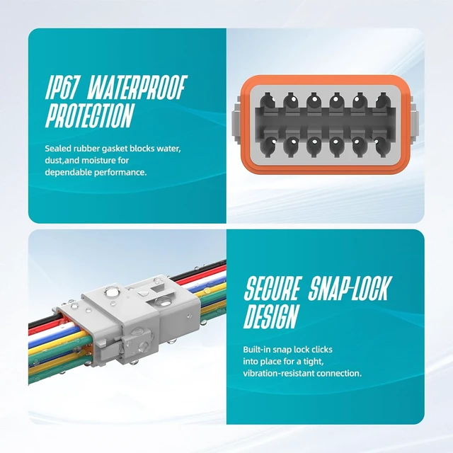 Alt view image 4 of 7 - 12-Pin DT Deutsch Connector Kit, Gray Waterproof with Solid Terminals & Sealing Plugs, 1420 AWG for Car/Truck/Motorcycle/Marine, 3 Sets