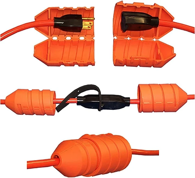 Alt view image 2 of 2 - Cord Connect Water-Tight Outdoor Extension Cord Lock Housing, Protects Holiday Light Plugs, Orange (4 Pack)