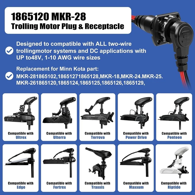 Alt view image 2 of 7 - 1865120 MKR-28 Trolling Motor Plug & Socket Connector, Waterproof 12V/24V/36V/48V for Minn Kota Freshwater & Saltwater Boats