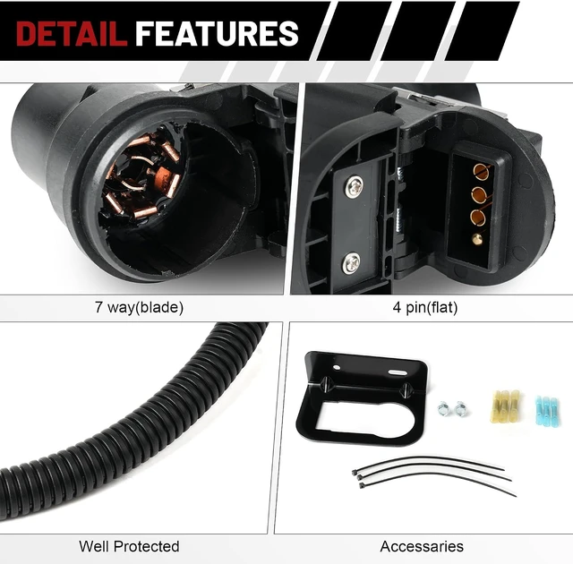 Alt view image 2 of 7 - 7-Way Trailer Tow Hitch Connector Receptacle Harness Installation Kit