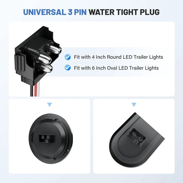 Alt view image 2 of 7 - 10PCS 3-Prong Right Angle Pigtail Connector, 3-Wire 20AWG for Truck Stop/Turn/Tail/Brake/Backup Lights, Fits 4" Round & 6" Oval (Pack of 2)