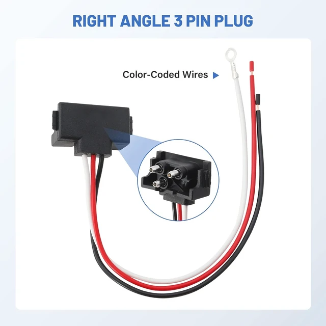 Alt view image 3 of 7 - 10PCS 3-Prong Right Angle Pigtail Connector, 3-Wire 20AWG for Truck Stop/Turn/Tail/Brake/Backup Lights, Fits 4" Round & 6" Oval (Pack of 2)