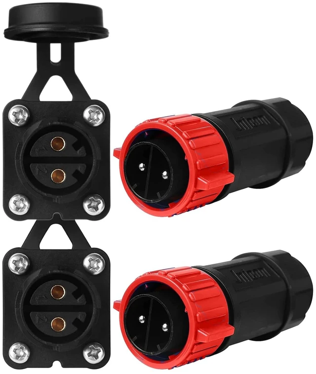 Main image of 50 Amp Trolling Motor Plug & Receptacle Set, 12/24/36/48 Volt Marine Power Connector, Red, 2 Pack
