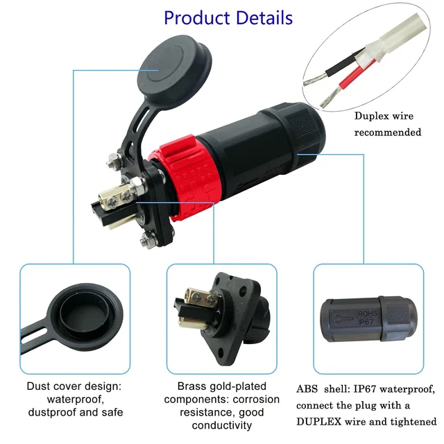 Alt view image 3 of 7 - 50 Amp Trolling Motor Plug & Receptacle Set, 12/24/36/48 Volt Marine Power Connector, Red, 2 Pack