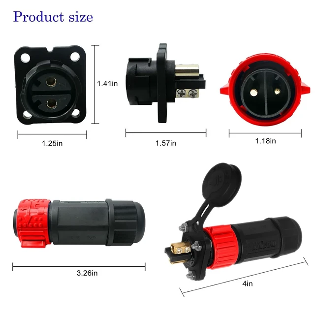 Alt view image 7 of 7 - 50 Amp Trolling Motor Plug & Receptacle Set, 12/24/36/48 Volt Marine Power Connector, Red, 2 Pack