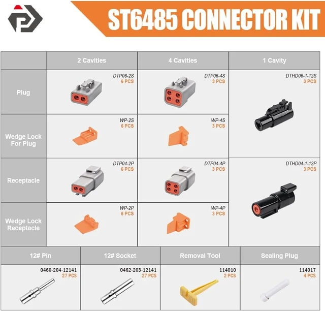 Alt view image 2 of 7 - ST6485 Deutsch DTP/DTHD Connector Kit, 1/2/4 Pin 12-16AWG Solid Pins