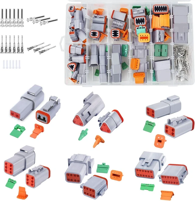 Main image of 194PCS Deutsch DT Connector, 2 Set 2/3/4/6/8/12 Pin, Size 16 Stamped Contacts