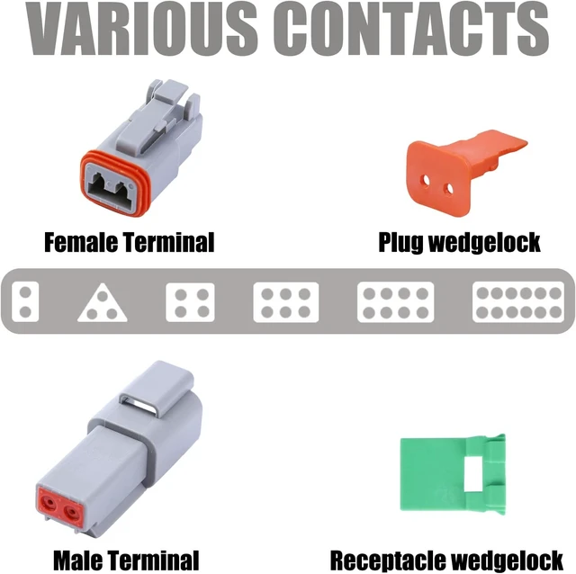 Alt view image 5 of 7 - 194PCS Deutsch DT Connector, 2 Set 2/3/4/6/8/12 Pin, Size 16 Stamped Contacts