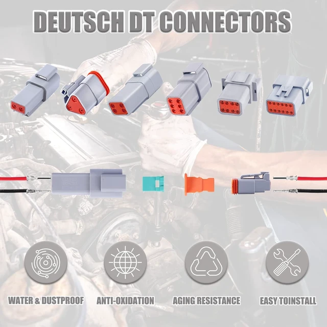 Alt view image 6 of 7 - 194PCS Deutsch DT Connector, 2 Set 2/3/4/6/8/12 Pin, Size 16 Stamped Contacts