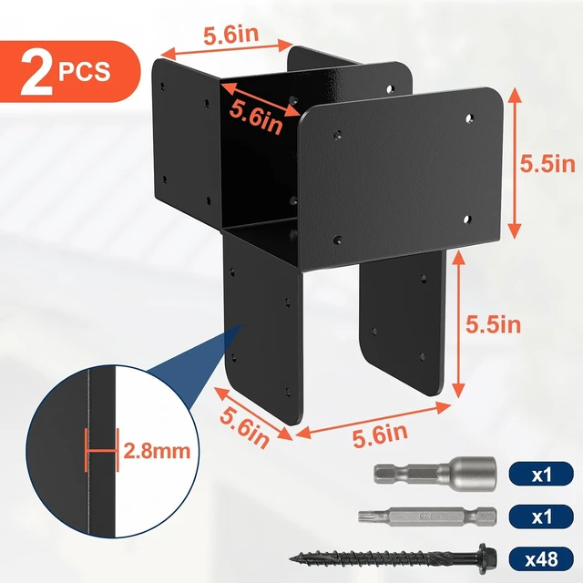 Alt view image 2 of 6 - 6x6 Stainless Steel Pergola Brackets, Heavy-Duty Post Cap Tie Bracket, 2Pcs