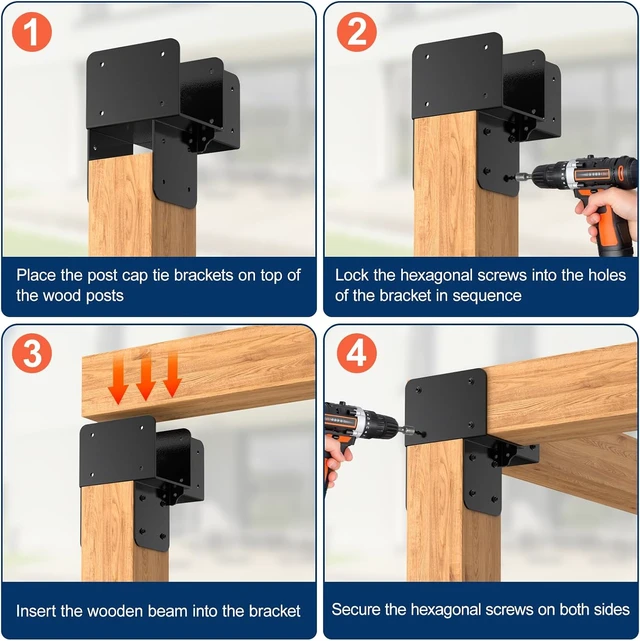 Alt view image 5 of 6 - 6x6 Stainless Steel Pergola Brackets, Heavy-Duty Post Cap Tie Bracket, 2Pcs
