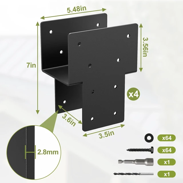 Alt view image 2 of 6 - 4x4 Post Cap Tie Brackets, Heavy-Duty Pergola Connector, 4Pcs