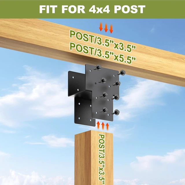 Alt view image 4 of 6 - 4x4 Post Cap Tie Brackets, Heavy-Duty Pergola Connector, 4Pcs