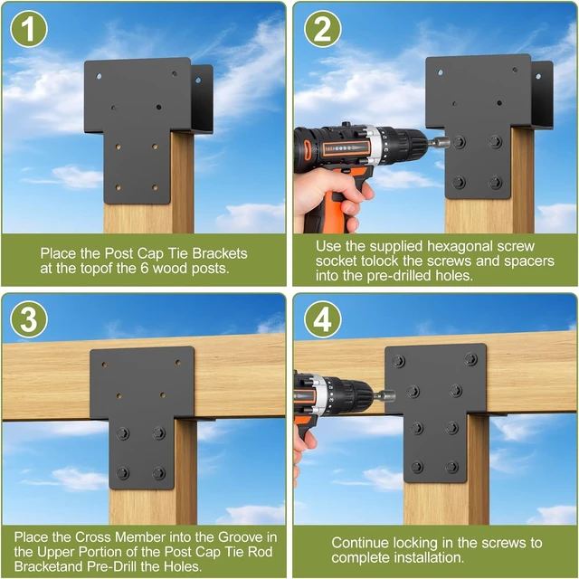 Alt view image 5 of 6 - 4x4 Post Cap Tie Brackets, Heavy-Duty Pergola Connector, 4Pcs