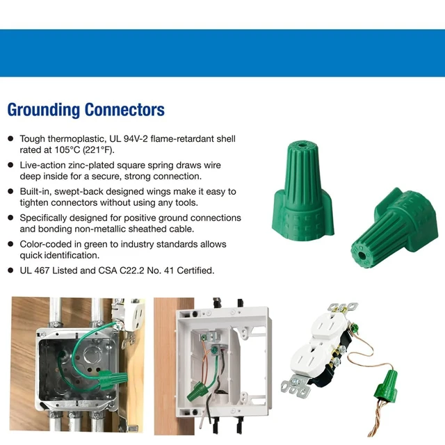 Alt view image 3 of 5 - 650 pcs Green Winged Ground Wire Connector Nuts with Hole, UL Listed Electrical Caps for 14-10 AWG