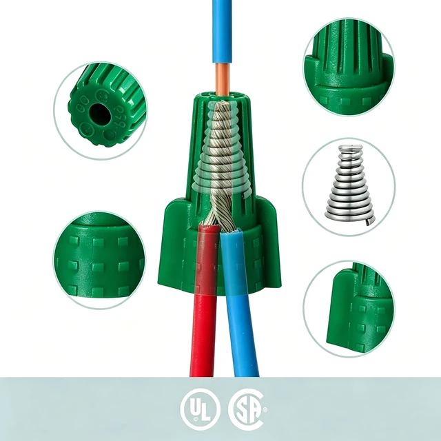 Alt view image 4 of 7 - 1000PCS Green Winged Ground Wire Nuts with Hole, 14-10 AWG Twist-On Screw-On Connectors, UL & CSA Certified for Grounding & Bonding