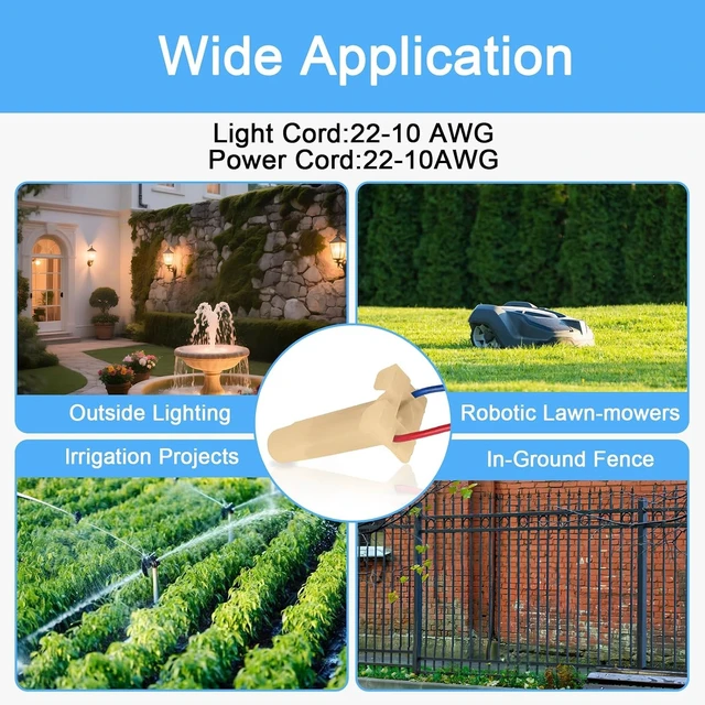 Alt view image 6 of 7 - 50 Pack Waterproof Direct Bury Wire Splice Kit, 22-10 AWG Outdoor Seal Nuts/Caps for Landscape Lighting, Irrigation & Wet Locations, Yellow