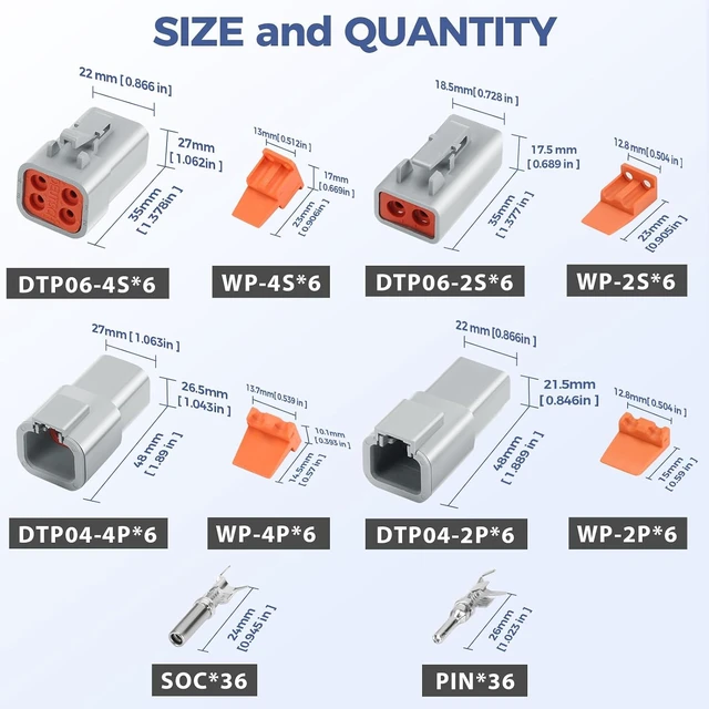 Alt view image 2 of 7 - 120 PCS Deutsch DTP Connector Kit, 2/4 Pin, 12 Sets