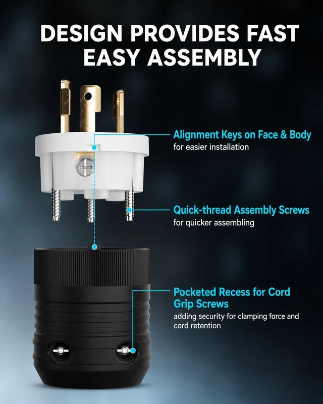 Alt view image 7 of 7 - 2 Set NEMA L5-30P & L5-30R 30 Amp Twist Lock Plug & Connector, 2P 3W Grounding, 30A 125V Industrial Grade for Generator & RV, Flame-Resistant Nylon V-2, UL Listed E355464