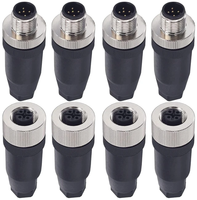 Main image of M12 5-Pin Male & Female Panel Aviation Connector, 12mm IP67 Waterproof Industrial Circular, 4 Sets