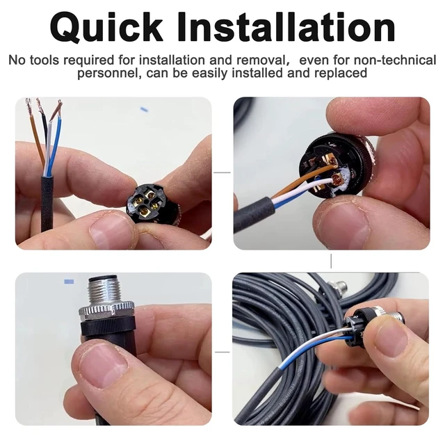 Alt view image 3 of 7 - M12 5-Pin Male & Female Panel Aviation Connector, 12mm IP67 Waterproof Industrial Circular, 4 Sets