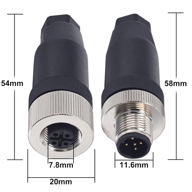 Alt view image 7 of 7 - M12 5-Pin Male & Female Panel Aviation Connector, 12mm IP67 Waterproof Industrial Circular, 4 Sets