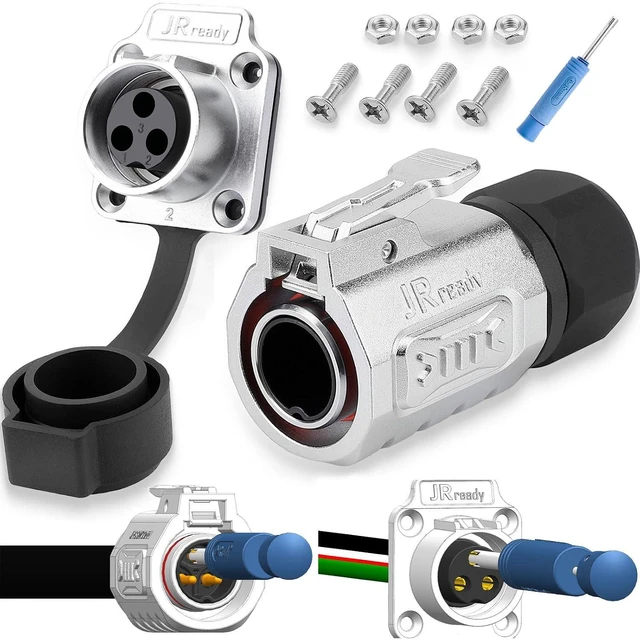 Main image of 3-Pin Circular Aviation Connector Kit, IP68 Screw Lock Socket