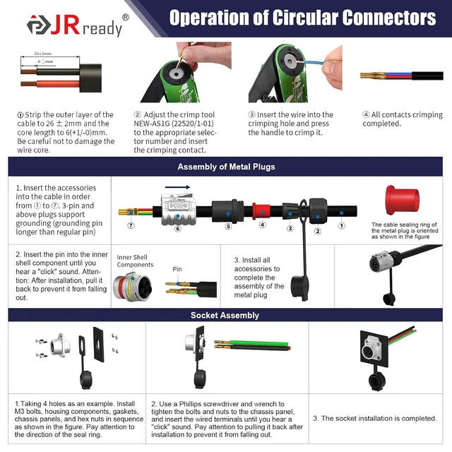 Alt view image 5 of 7 - 3-Pin Circular Aviation Connector Kit, IP68 Screw Lock Socket