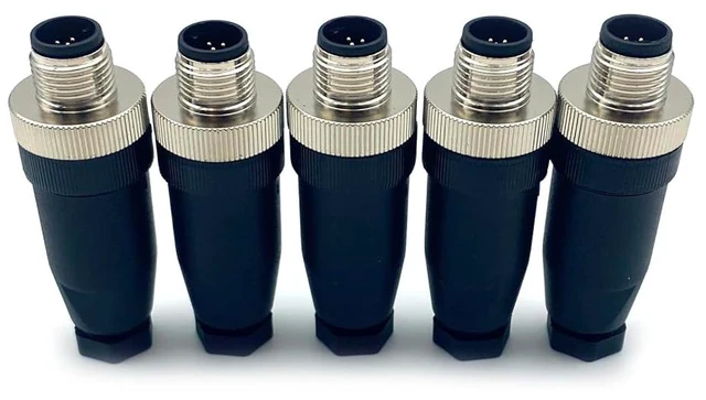 Main image of 5 Pcs M12 8-Pin A-Code Male Connector, IP67 Waterproof Field Assembly Unshielded Straight for PG7 Cable, 60V 4A