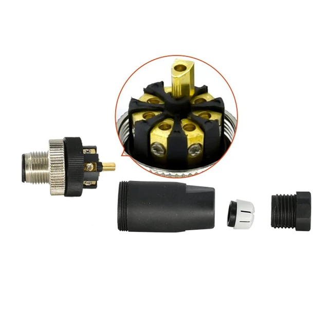 Alt view image 3 of 7 - 5 Pcs M12 8-Pin A-Code Male Connector, IP67 Waterproof Field Assembly Unshielded Straight for PG7 Cable, 60V 4A