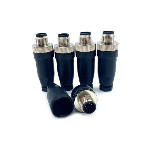 Alt view image 2 of 7 - 5 Pcs M12 8-Pin A-Code Male Connector, IP67 Waterproof Field Assembly Unshielded Straight for PG7 Cable, 60V 4A