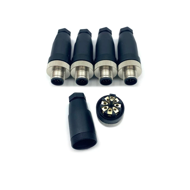 Alt view image 7 of 7 - 5 Pcs M12 8-Pin A-Code Male Connector, IP67 Waterproof Field Assembly Unshielded Straight for PG7 Cable, 60V 4A
