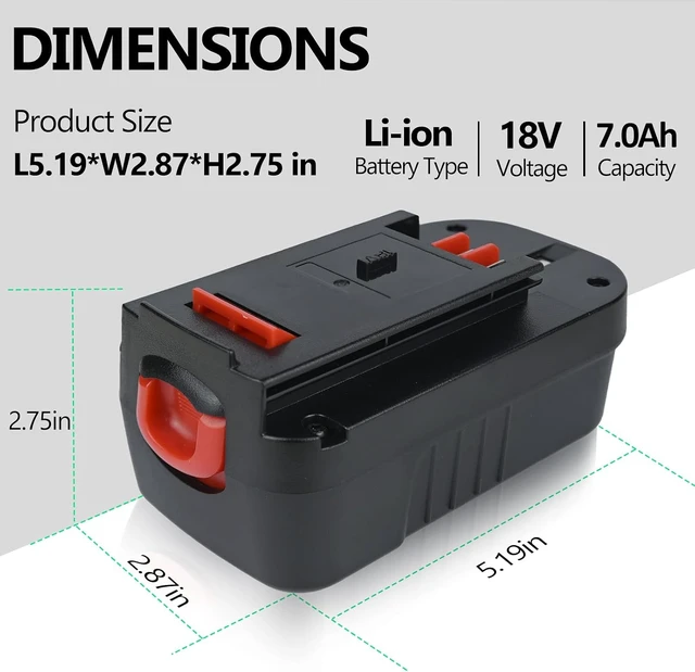 Alt view image 2 of 7 - 18V 7.0Ah HPB18 Lithium Battery, Replacement for Black & Decker 244760-00, A1718, A18, A18E, A18NH, HPB18-OPE, FS180BX, FS18BX, FS18FL, FSB18 Firestorm