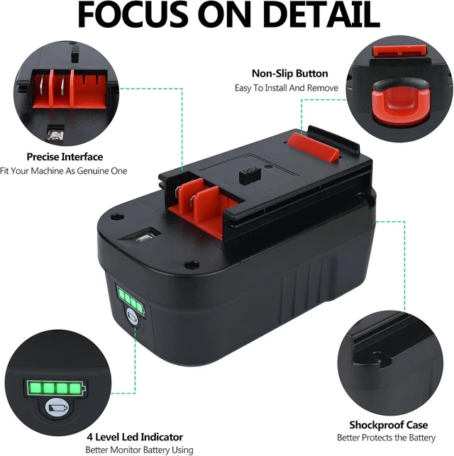 Alt view image 6 of 7 - 18V 7.0Ah HPB18 Lithium Battery, Replacement for Black & Decker 244760-00, A1718, A18, A18E, A18NH, HPB18-OPE, FS180BX, FS18BX, FS18FL, FSB18 Firestorm