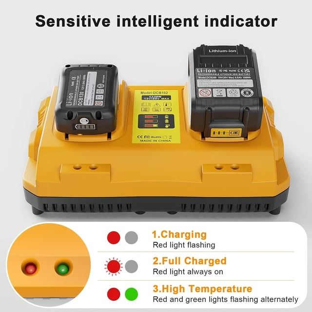 Alt view image 3 of 7 - DCB102 20V Max Dual Battery Charger, Replacement Dewalt 12/20V Charging Station