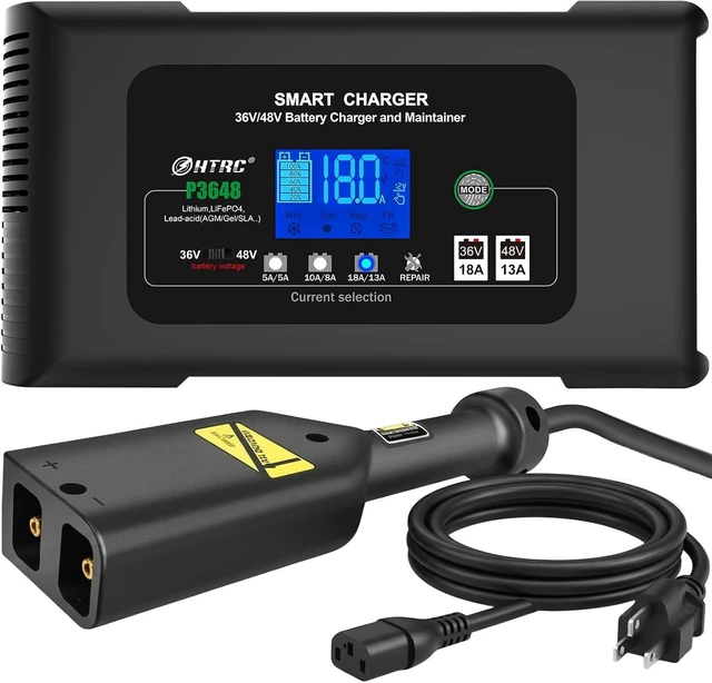 Main image of 36 Volt 18 Amp Golf Cart Battery Charger for EZGO TXT with D Style Plug, 36V-18A & 48V-13A Smart Charger, Trickle & Pulse Repair for Lithium/LiFePO4/Lead-Acid